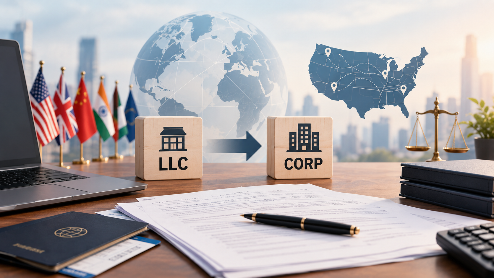 Case study illustration of an LLC converting into a Corporation with multi-state compliance steps, legal review, EIN considerations, and foreign ownership context
